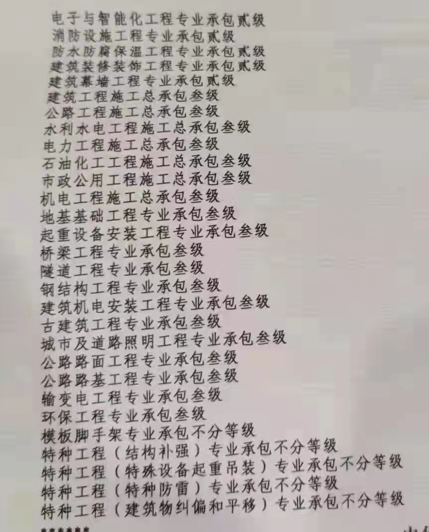 林州房建市政电力水利公路三级总包带防水装饰地基等专包资质转让